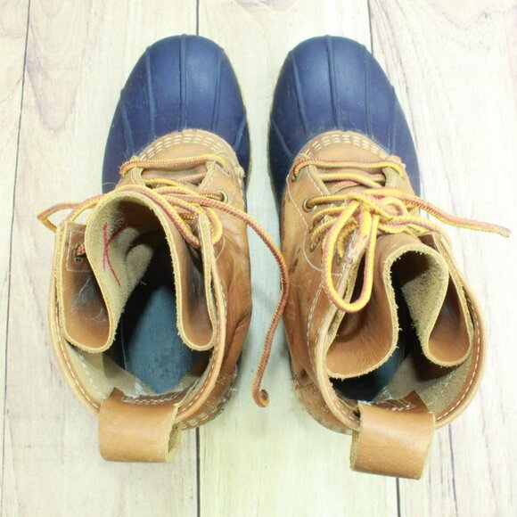 LL Bean Multicolor Leather 8" Lace Up Unlined Ankle Duck Boots Size 7 Wide - Picture 7 of 11